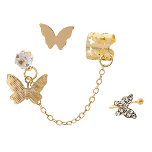 Garneck 3 Stück Teiliges Goldfarbene Schmetterlingsohrstecker und Ear Cuff mit Zierlichen Modischen Ohrclips für Damen Eleganter Komfortabler Damenschmuck für Mehrfachohrlöcher und von Garneck