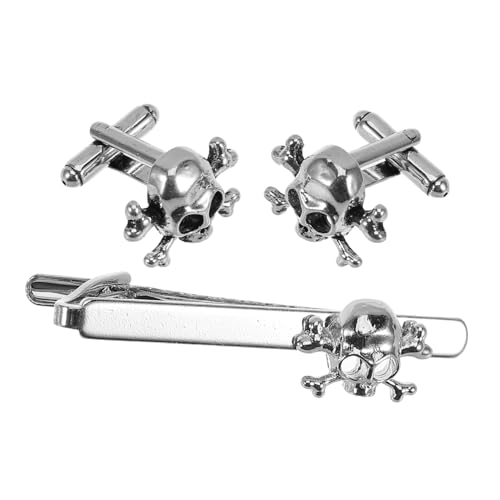 Garneck 3 Stück Teiliges Krawattenclip und Manschettenknöpfe Set für Herren Edgy Schädel Design für Geschäfts und Freizeitkleidung Stilvolle Krawattennadel und Manschettenknöpfe für von Garneck