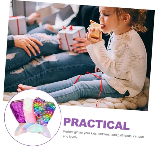 Garneck 3 Stück Teiliges Mini Geldbörsen für Mädchen Tragbare Pailletten Meerjungfrau Tail Portemonnaies mit Reißverschluss Kleine Umhängetaschen in Violett und Regenbogenfarben für von Garneck