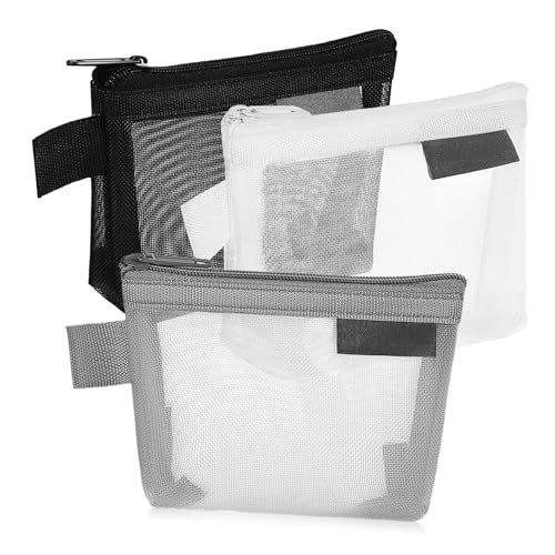 Garneck 3 Stück Teiliges Mini Münzgeldbörse aus Mesh Leichte Kompakte Geldbörse mit Sicherem Reißverschluss Halbdurchsichtiges Design zur Schnellen Identifikation als Kosmetiktasche und von Garneck