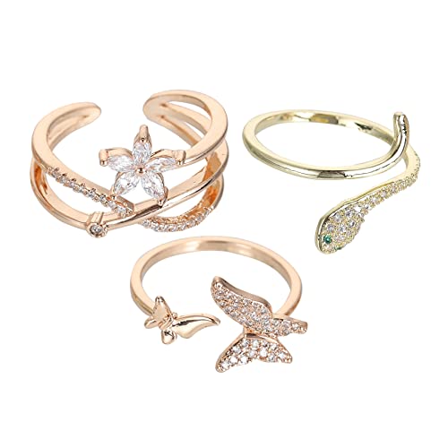 Garneck 3 Stück Teiliges Offenes Damenring Verstellbare Stapelbare Finger und Daumenringe Gold Modischer Schmuck mit Elegantem Schlichtem Design für Vielseitige Anlässe von Garneck