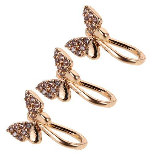 Garneck 3 Stück Teiliges Schmetterling Nostril Piercing Schmuck Kupfer Strass Goldfarben Damen und Herren Komfortabel Vielseitig für Besonderen Anlass von Garneck