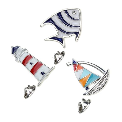 Garneck 3 Stück Teiliges Stil Emaille Anstecknadeln Tropischer Fisch Segelboot Leuchtturm Broschen aus Legierung Vielseitige Schmuck Pins für Kleidung Taschen Party und Hochzeit von Garneck