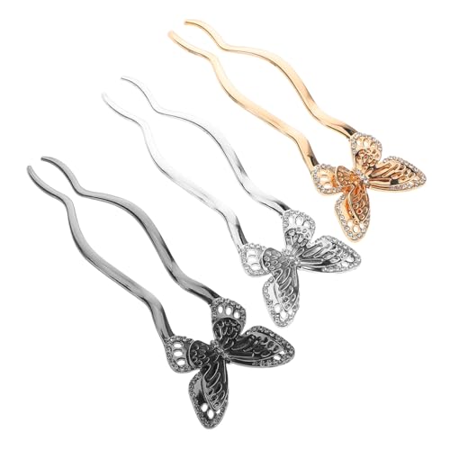 Garneck 3 Stück Vintage Schmetterling Haarnadeln U-förmige Metall Haargabel Mit Strass Für Hochsteckfrisuren Elegantes Haarstyling Tool Für Frauen Und Mädchen von Garneck