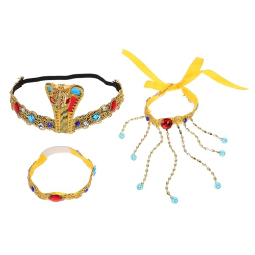 Garneck 3stücke Ägyptisches Schmuck-armband-set Altägyptisches Damenkostümzubehör Verstellbares Stirnband Und Armbänder Für Halloween-party Und Themenveranstaltungen von Garneck