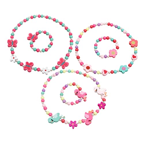Garneck 3sätze Holzperlen Halskette Armband Set Für Mädchen Schönes Schmuckset Mit Armbändern Junge Mädchen Perlenarmband Armbandset Für Kleinkinder von Garneck