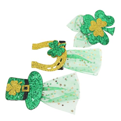 Garneck 3Stücke Patrick's Day Haarspangen Glitzernde Kleeblatt und Hut Designs Party Dekoration für Frauen für Irische Feiern und Karneval von Garneck