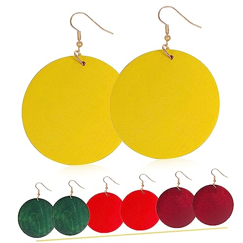 Garneck 4 Paar Holzohrringe Damen Vintage Boho Stil Große Runde Holz Creolen Haken für Alltag Party von Garneck