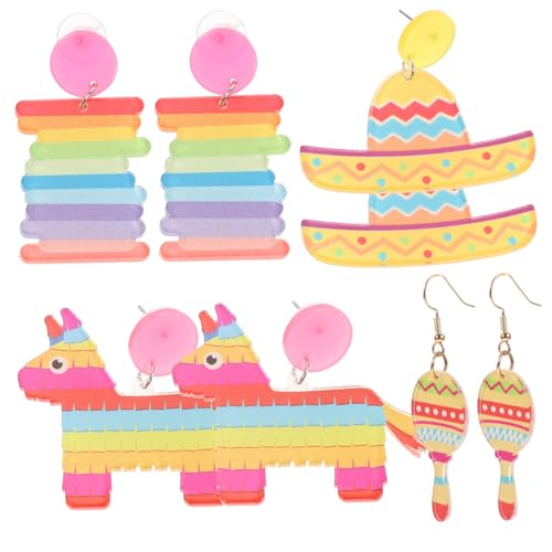 Garneck 4 Paare Acryl Ohrringe Mexikanisches Fiesta Design Leicht und Langlebig Sommer Karneval Party Schmuck für Damen Karnevalszubehör und Partyoutfit von Garneck