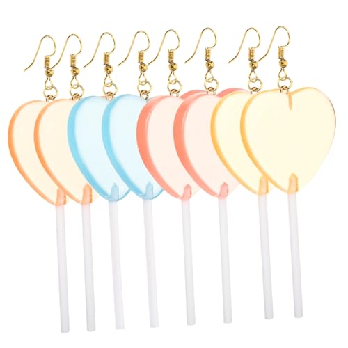 Garneck 4 Paare Damen Hängende Herz Ohrringe Bunte Lollipop Ohrhänger Leichtes Schmuckset Valentinstag Niedliche Candy Farbige Ohranhänger von Garneck