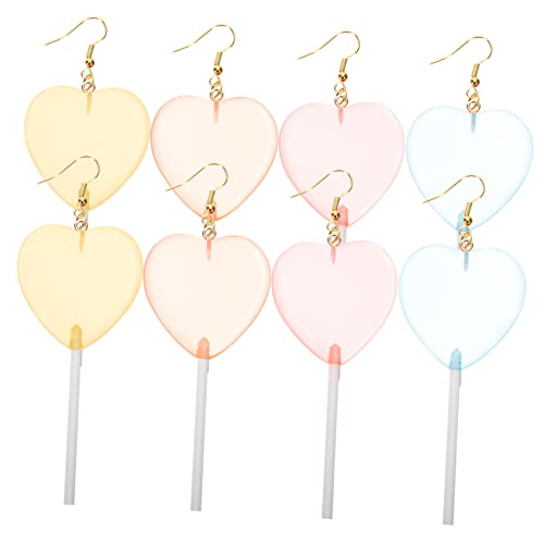 Garneck 4 Paare Damen Hängende Herz Ohrringe Bunte Lutscher Design Leicht Hautfreundlich Tropfen Ohrschmuck Valentinstag von Garneck