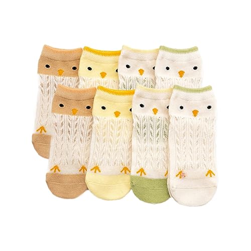 Garneck 4 Paare Dünne Atmungsaktive mit Rutschfester Sohle Frühling sommer Leichte Baumwoll material Elastisch und Bequem Geeignet für Kleinkinder mit Fußlänge Niedliche Küken motive von Garneck