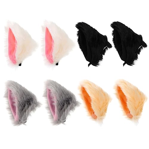 Garneck 4 Paare Katzenohren Haarspangen Haarschmuck für Cosplay und Partys Hellgrau und Beige Leicht und für Kreative Styles von Garneck