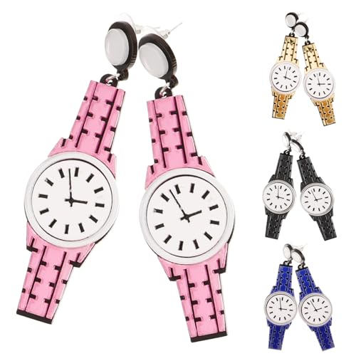 Garneck 4 Paare Kreative Uhr Ohrringe aus Auffällige Dangle Ohrringe in Blau Gelb und Leichte Sichere Ohrhänger für Party und Geschenkgebrauch von Garneck