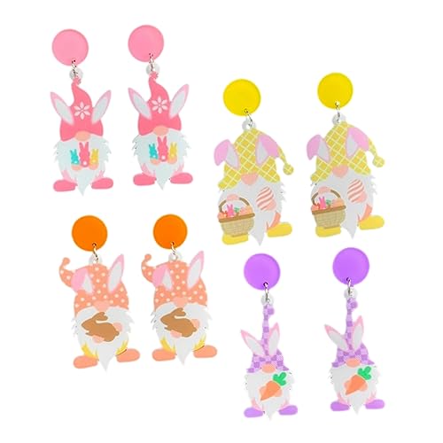 Garneck 4 Paare Osterhasen Ohrringe Cartoon Hasenohren Ohrstecker Bunny Gnom Form Ohrschmuck für Mädchen Osterparty Dekoration von Garneck