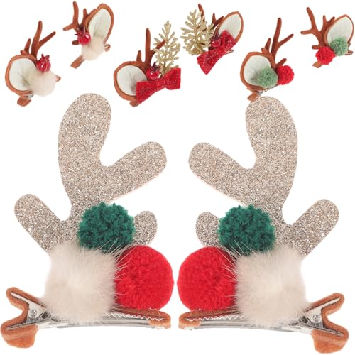 Garneck 4 Paare Weihnachts Haarspangen mit Rentiergeweih Glitzernde Antler Haarclips Festliche Haarklammern für Damen Verschiedene Designs für Weihnachtsfeier und Party Praktischer von Garneck