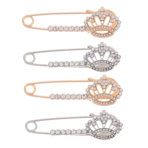Garneck 4 STÜCKE Teiliges Kronenbroschen Langlebigem Legierungs Material Sicherheitsnadeln für Damen Strickjacken Schals Hüte und Schulterband Zubehör Vergoldet und Weißgoldfarben von Garneck