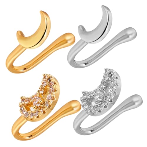 Garneck 4 Stck Teiliges Dekoratives Nasenclip Legiertem Material nicht Piercend Schmerzfrei mit Mond Herzdesigns Modisch und Komfortabel für Alltag Partys Geschenk für Damen von Garneck