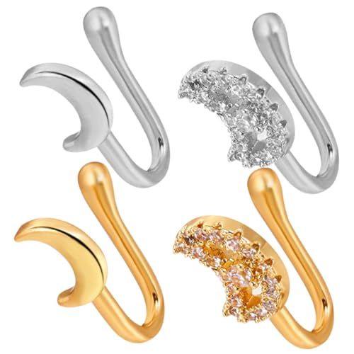 Garneck 4 Stck Teiliges Non Piercing Nasenringe Damen Mond Herz Zirkonia Schmuck Verstellbar Modisch Leicht zu Tragen Piercingfrei für Alltag und Geschenk von Garneck