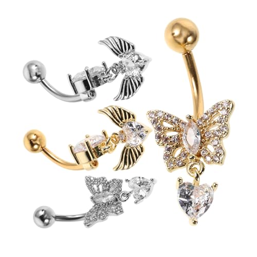 Garneck 4 Stück Bauchnabelringe mit Schmetterlingsdesign und Herzförmigen Zirkoniasteinen aus Modischer Körperschmuck für Frauen Einfach zu Tragen Vielseitig für Alltag und Party von Garneck