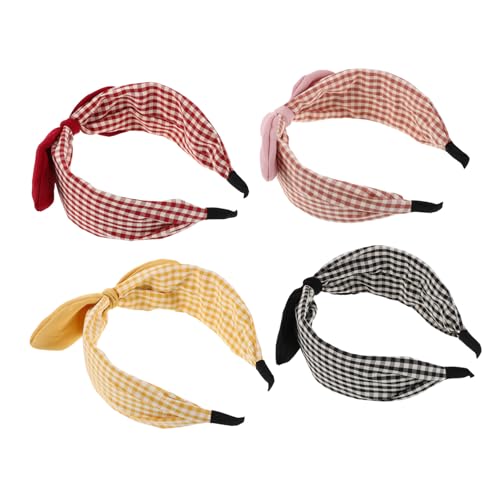 Garneck 4 Stück Bequeme Schleifen-haarbänder für Damen Weiche Langlebige Stoff-haarreifen mit Modischem Karomuster Geeignet für Alltag Partys und Hochzeiten von Garneck