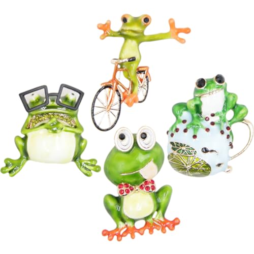 Garneck Frosch Brosche 4 Stücke Legierung Anstecknadel Tierbrosche für Damenkleidung Süße Cartoon Frosch Dekoration Vielseitig für Kleidung und Taschen von Garneck