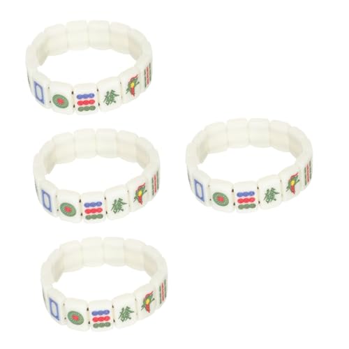 Garneck 4 Stück Handgefertigtes Mahjong Armband mit Elastischem Band Leichtes Unisex Wristlet als zu Weihnachten Valentinstag Hochzeit Geburtstag Einzigartiges Schmuckstück von Garneck