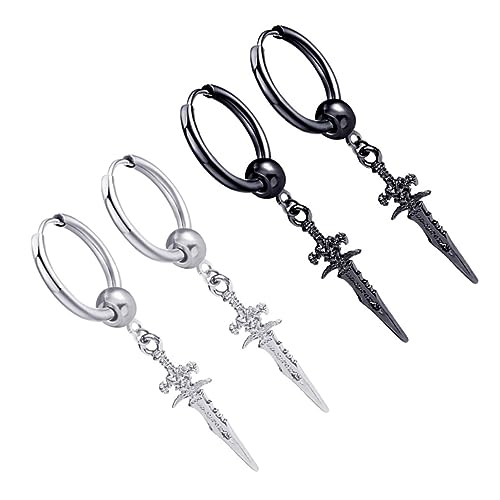 Garneck 4 Stück Hip Hop Ohrringe für Ohrclips und Ohrstecker Schwarz und Silber Schmuck für Männer und Frauen Vielseitiges Accessoire für von Garneck