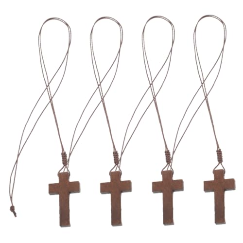 Garneck 4 Stück Holz Kreuz Halskette Teiliges Verstellbarer Anhänger mit Natürlichem Holz für Männer und Frauen Vintage Religiöses Schmuckstück für Jede Gelegenheit von Garneck