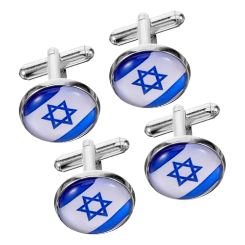Garneck 4 Stück Israelische Manschettenknöpfe Teilig Flagge von Israel Modisch Robust Glatt Herren Hemdknöpfe für Anzug Geeignet für Hochzeiten Partys und Geschäftsanlässe von Garneck