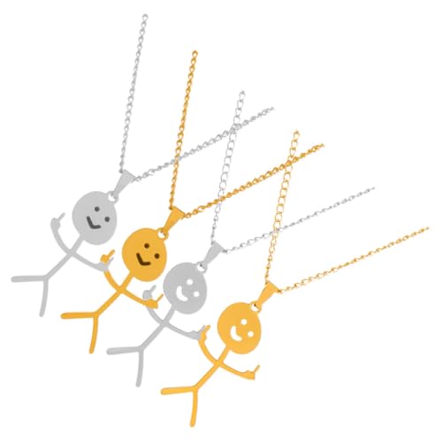 Garneck 4 Stück Lustige Doodle Halskette aus Teiliges mit Einzigartigen Handzeichen Anhängern Verstellbare Freundschaftskette für Damen und Herren Personalisierter Gold und Schmuck von Garneck