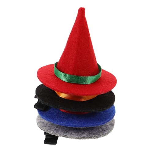 Garneck 4 Stück Mini Hexenhut Haarspangen Leichte Langlebige Halloween Haarclips für Kostüm Party und Festival Bequeme Vielseitige Hexenhut Deko Schwarz Rot Dunkelblau von Garneck