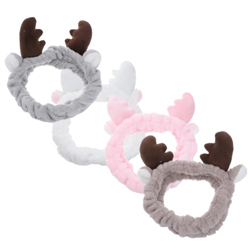 Garneck 4 Stück Plüsch Haarband mit Hirschgeweih Damen Weiches Stirnband für Weihnachten Elastisches Kopfband Haare Zurückhalten Haarschmuck für Gesichtspflege Make Up und Zufällige Farbe von Garneck