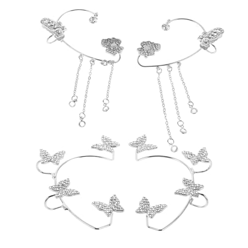 Garneck 4 Stück Schmetterling Ohr Manschetten mit Funkelnden Strasssteinen Ohrschmuck Piercingfrei für Damen und Mädchen Bequemer Sitz für Hochzeit und Party von Garneck
