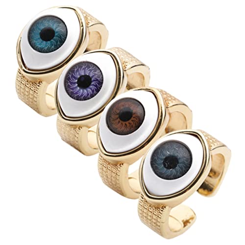 Garneck 4 Stück Teiliges Evil Eye Ringe für Damen und Herren Verstellbare Offene Ringe Kupfer Trendige Ästhetische Fingerringe für Alltag und Besondere Anlässe von Garneck