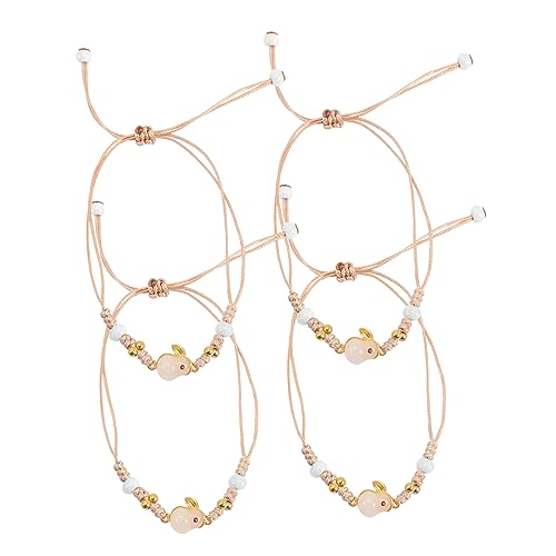 Garneck 4 Stück Teiliges Handgefertigtes Bunny Armband Geflochtenes Verstellbares Damen Wristcord mit Niedlichem Hasenanhänger Farbige Schnurarmbänder für Alltag Party und von Garneck