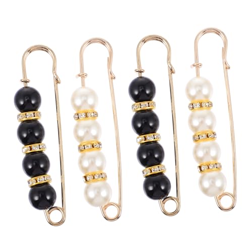 Garneck 4 Stück Teiliges Modische Sicherheitsnadeln Broschen Vielseitige Schal und Kleidungsclips mit Perlendekor Langlebige Hüftbund und Taillenfixierer für Damen bei Festen und Alltag von Garneck