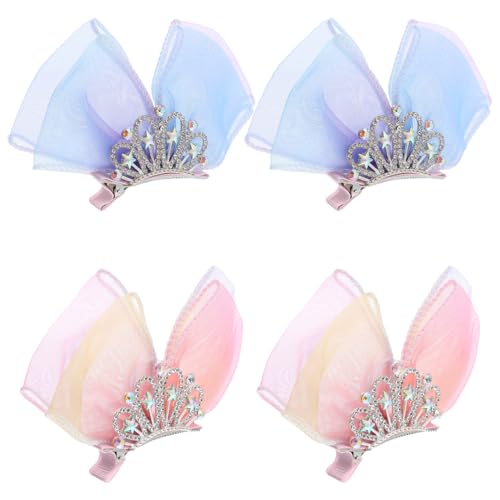 Garneck 4 Stück Teiliges Prinzessin Haarschmuck mit Tiara Haarklammern und Tüll Schleifen Funkelnde Strass Haarspangen für Junge Mädchen und Leichter Bequemer Haarschmuck für Geburtstag von Garneck