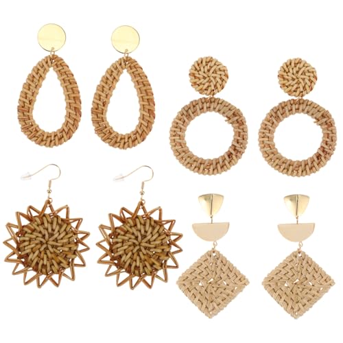 Garneck 4 Paar Handgewebte Rattan Ohrringe für Damen Vintage Baumeln Ohrringe Leichte Retro Accessoires für Frauen und Mädchen Garneck 4 Paar Handgewebte Rattan Ohrringe für Damen Vintage Baumeln Ohrringe Leichte Retro Accessoires für Frauen und Mädchen von Garneck