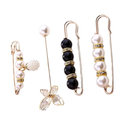 Garneck 4stücke Perlen Sicherheitsnadel Brosche Klammer Für Frauen Und Mädchen Modischer Cardigan Druckverschluss Für Bekleidung Und Partygebrauch Schwarz-weiß- Hochwertige von Garneck