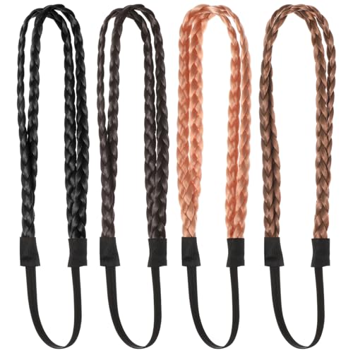 Garneck 4 Stück Geflochtene Haarbänder Elastisches Stirnband Für Frauen Doppeltes Flechten Kreuz Haarband Satin Haar Zubehör Für Alltag Und Sport von Garneck