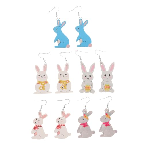 Garneck 5 Paare Osterohrringe Damen Bunny Ohrhänger mit Doppelseitigem Niedlichem Kaninchenmuster Modisches Festival Accessoire für Frauen Leicht und Langlebig von Garneck