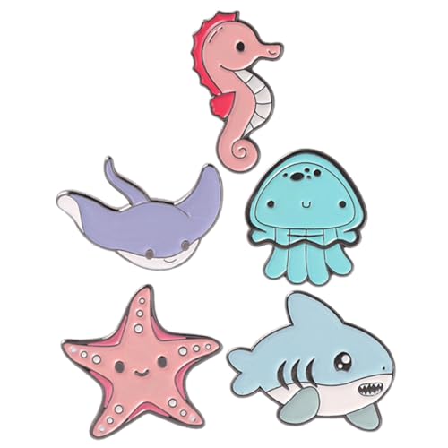Garneck 5 Stck Teiliges Meerestiere Broschen Anstecknadeln aus Metall Niedliche Cartoon Broschen für Kleidung Taschen Hüte Vielseitige Tier Anstecker für Alltag und von Garneck