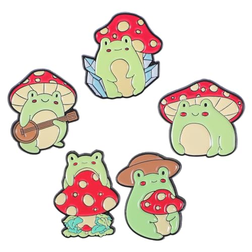 Garneck 5 Stück Frosch und Pilz Anstecknadeln Niedliche Tier Broschen für Kleidung Hüte und Taschen Schmuckstücke mit Liebevollem Design von Garneck