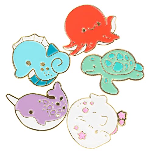 Garneck 5 Stück Niedliche Teilig Tiere Emaille Broschen Cartoon Tier Anstecker Vielseitig für Party Alltag Hochzeit Rucksack und Kleidung Farbenfrohe Meeresmotive Lebendige Schmuckakzente von Garneck