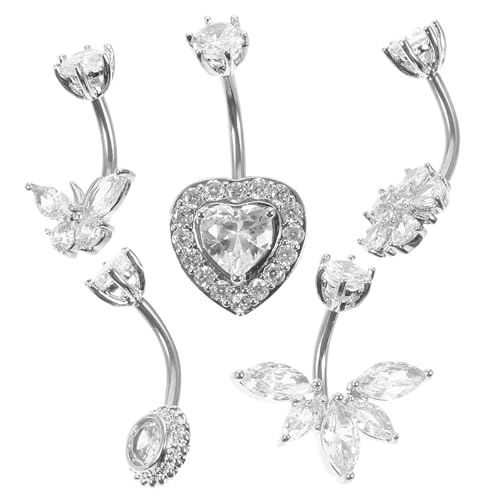 Garneck 5 Stück Teiliges Bauchnabelpiercing Damen mit Schimmerndem Zirkonia Leichter Eleganter Nabelring Schmuck für Modischen Look und Komfortablen Sitz für Bauchnabelpiercing von Garneck