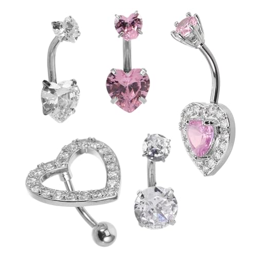 Garneck 5 Stück Teiliges Bauchnabelpiercing Set mit Herz Zirkonia Bauchnabelringe für Frauen Trendiger Körperschmuck mit Einzigartigem Design für von Garneck