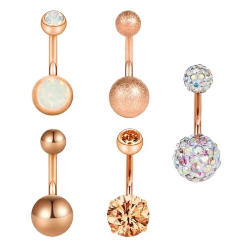Garneck 5 Stück Teiliges Bauchnabelpiercing aus Rostfreiem Metall mit Funkelnden Strasssteinen Modische Metall Nabelringe in Roségold Langlebiger Körperschmuck für Damen für Party Tanz von Garneck