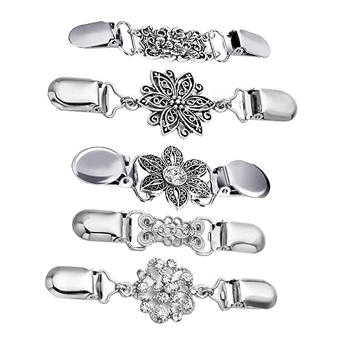 Garneck 5 Stück Teiliges Cardigan Clips aus Langlebiger Legierung mit Vintage Blumenmuster Dekorative Strickjacken Verschlüsse Broschen für Pullover Schals und Kleider Zufällige Farbe von Garneck