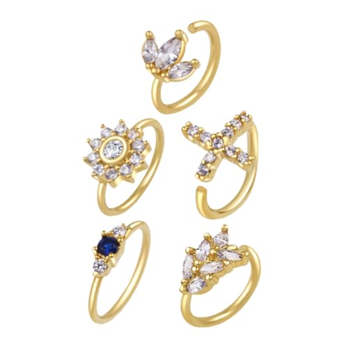 Garneck 5 Stück Teiliges Fake Nasenringe mit Zirkonia Verstellbare Nasenschmuck Damen Hautfreundlich Schmerzfrei Langlebig Stilvoll für Alltag Geburtstag Weihnachten Valentinstag von Garneck